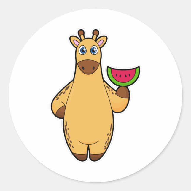 Sticker Rond Girafe à Manger avec de la pastèque (Devant)