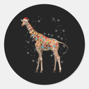 Sticker Rond Girafe Arbre lumière de Noël Pyjama Xmas Animal Lo