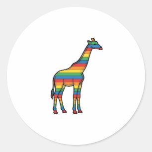 Sticker Rond Girafe Arc-en-Ciel Gravure Vintage Vector Design_1