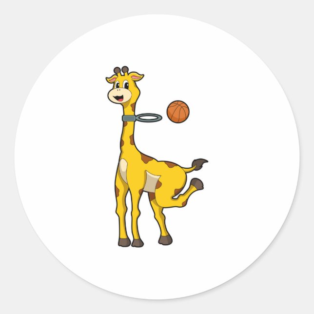 Sticker Rond Girafe au basket-ball avec cerceau de basket-ball (Devant)