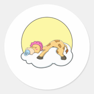 Sticker Rond Girafe au coucher avec nuage et soleil