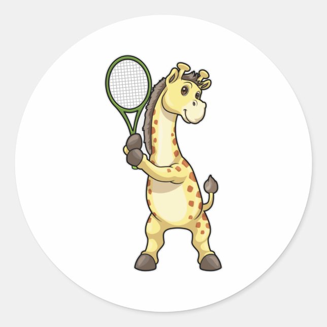 Sticker Rond Girafe au Tennis avec raquette de tennis (Devant)