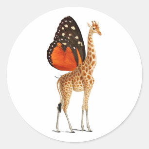 Sticker Rond girafe aux ailes de papillon
