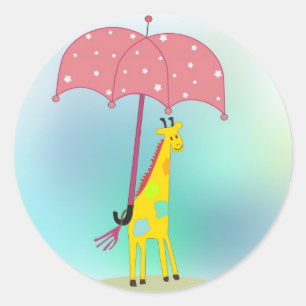 Sticker Rond girafe avec le parapluie