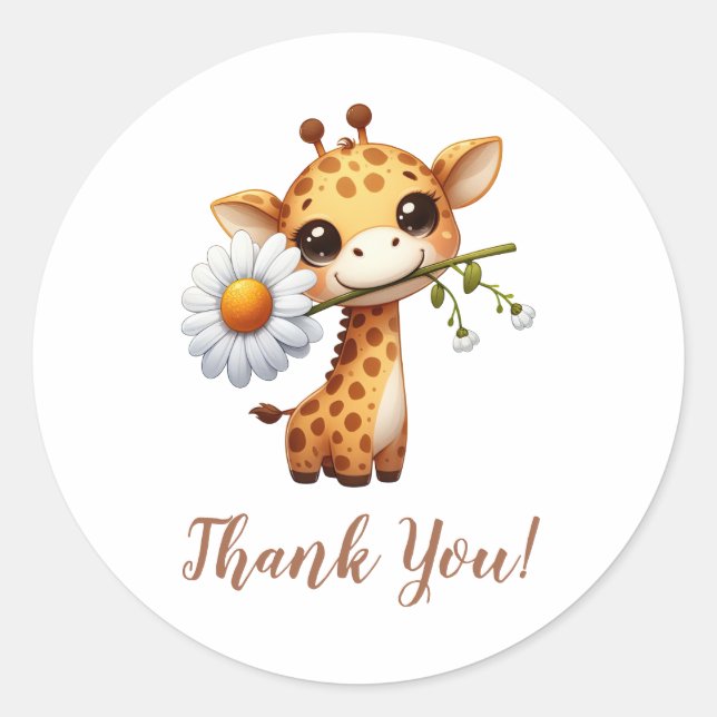 Sticker Rond Girafe avec Merci de tournesol unique (Devant)
