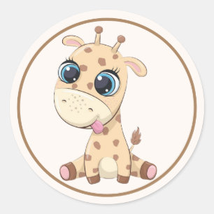 Sticker Rond Girafe bébé adorable aux oreilles roses, pattes, l