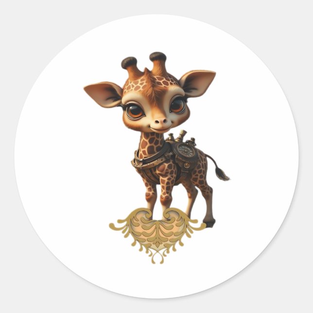 Sticker Rond Girafe bébé en steampunk-dessin de style classique (Devant)