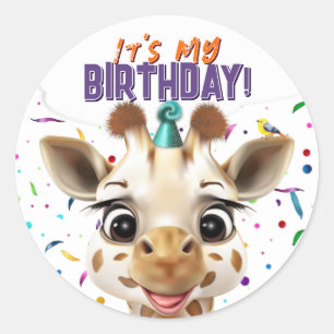 Sticker Rond Girafe C'est Mon Anniversaire