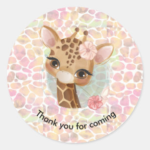 Sticker Rond Girafe en aquarelle Fête d'anniversaire