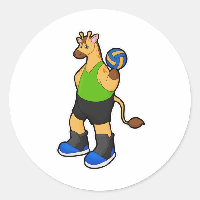 Sticker Rond Girafe en tant que joueur de volleyball avec volle (Devant)