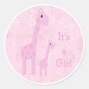 Sticker Rond Girafe Rose mignonne & Fleurs C'Est Une Fille Nouv