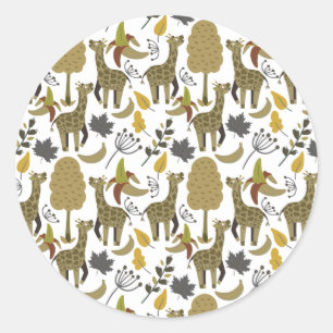 Sticker Rond Girafe sans couture motif jaune blanc haute