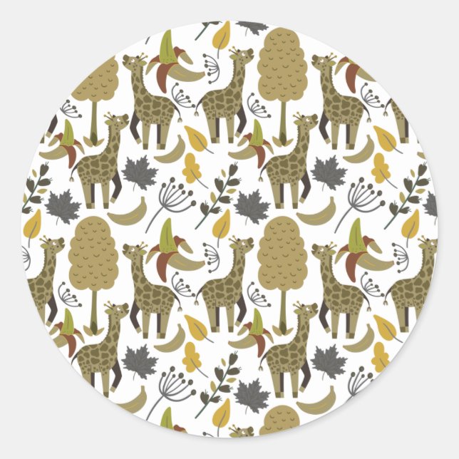 Sticker Rond Girafe sans couture motif jaune blanc haute (Devant)