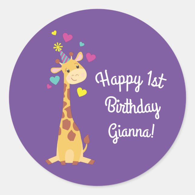 Sticker Rond Giraffe Anniversaire de enfant Party Cute (Devant)