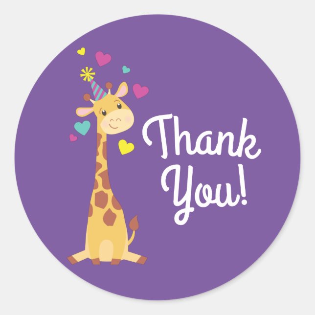 Sticker Rond Giraffe Anniversaire de enfant Party Cute Merci (Devant)