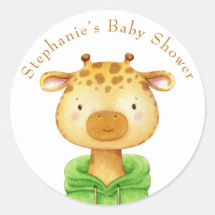 Sticker Rond Giraffe Aquarelle Animal Baby shower Votre Nom