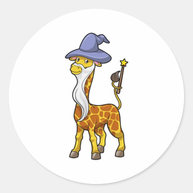 Sticker Rond Giraffe as Wizard with Magic wand & Hat (Devant)