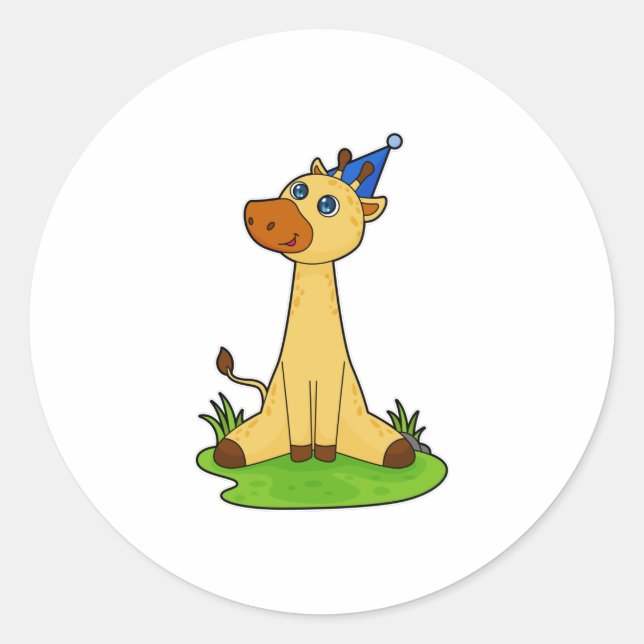 Sticker Rond Giraffe avec casquette de fête (Devant)
