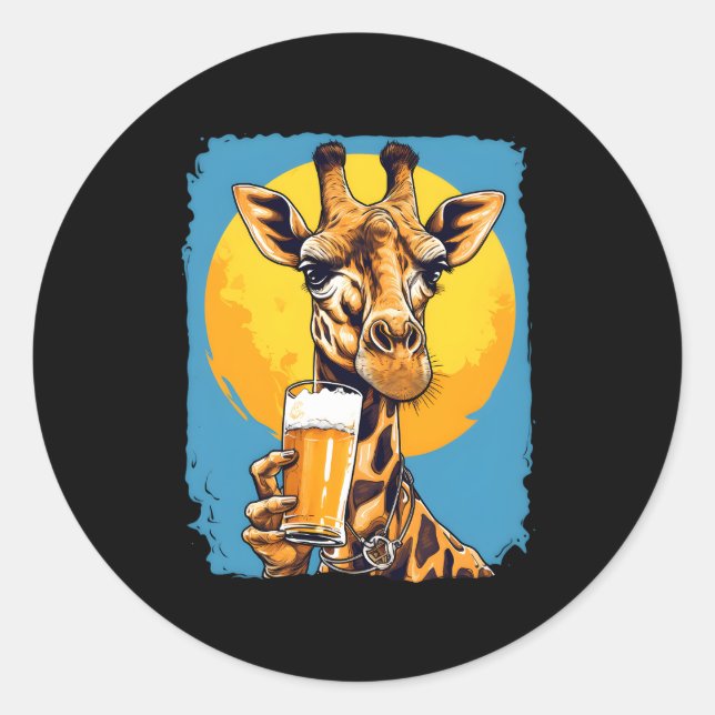 Sticker Rond Giraffe Boire Bière Boire Bière Boire Safari Zoo A (Devant)