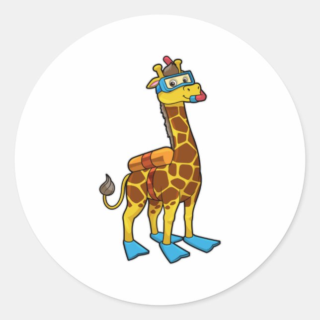 Sticker Rond Giraffe comme plongeur avec lunettes de natation e (Devant)