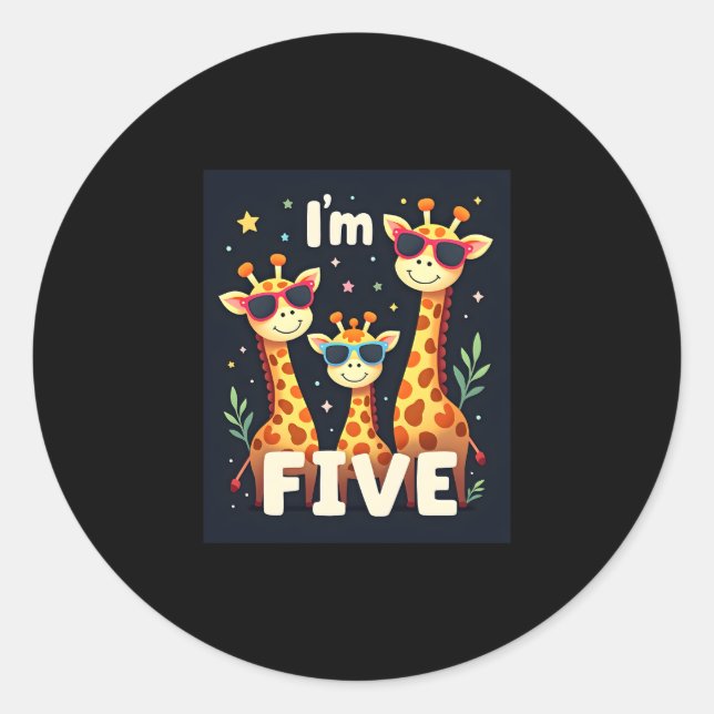 Sticker Rond Giraffe cool 5e fête d'anniversaire 5 ans bébé (Devant)