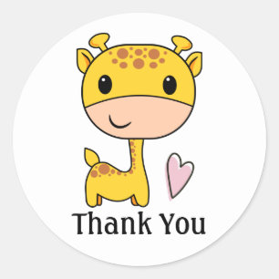 Sticker Rond Giraffe Cute Avec Merci Coeur