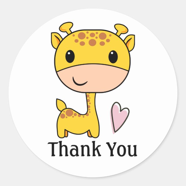 Sticker Rond Giraffe Cute Avec Merci Coeur (Devant)
