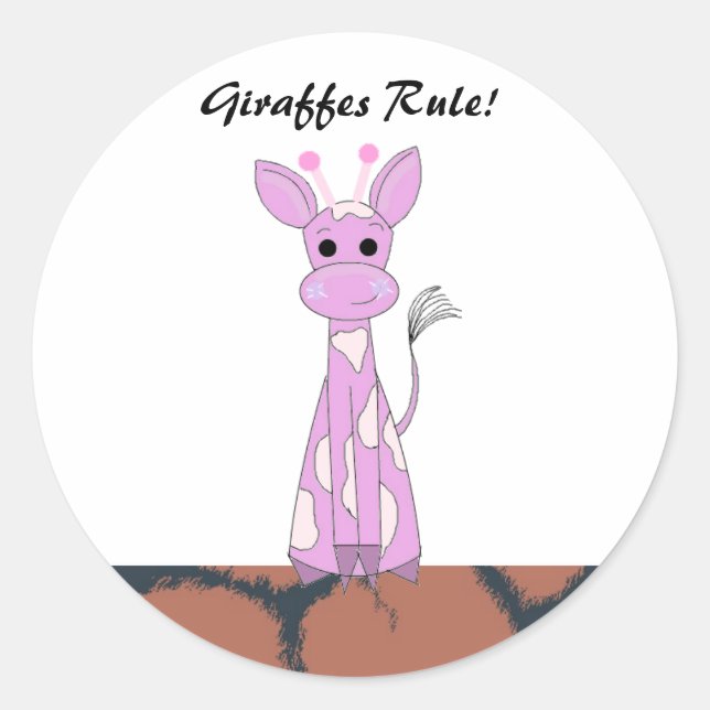 Sticker Rond Giraffe de dessin animé avec des mots (Devant)