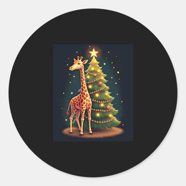 Sticker Rond Giraffe de Noël Topper arbre officiel Funny Tall (Devant)