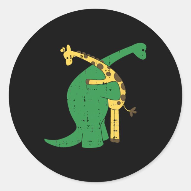 Sticker Rond Giraffe Dinosaur Hug Love Dino Animaux Safari Hall (Devant)