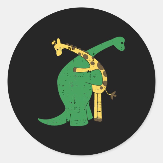 Sticker Rond Giraffe Dinosaur Hug Love Dino Animaux Safari Hall (Devant)