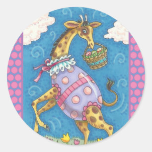 STICKER ROND GIRAFFE D'OEUFS DE PÂQUES & TULIPS, BALISES DE PRI