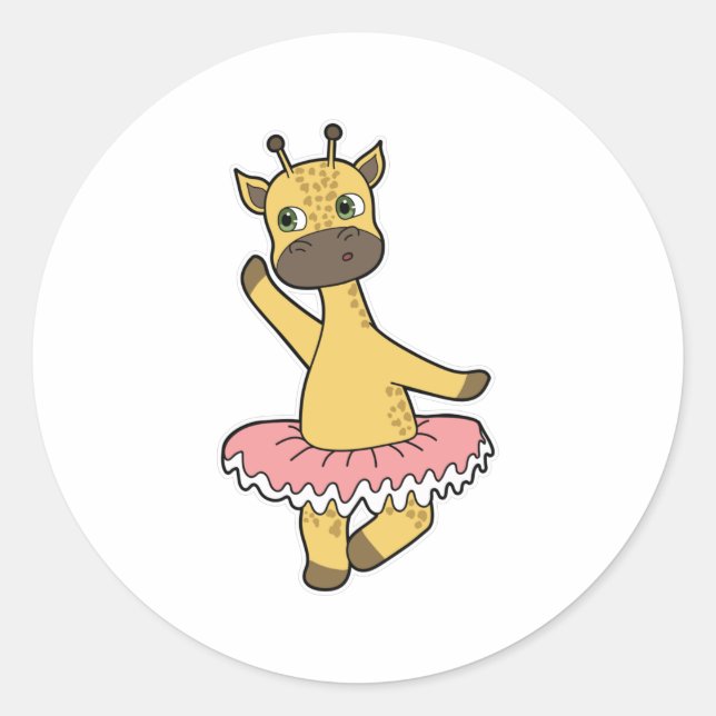 Sticker Rond Giraffe en Ballerina au Ballet avec jupe (Devant)