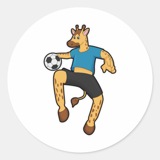 Sticker Rond Giraffe en joueur de football avec balle de footba (Devant)