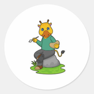 Sticker Rond Giraffe en peintre avec pinceau
