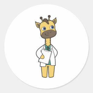 Sticker Rond Giraffe en tant que docteur avec Bloc-notes