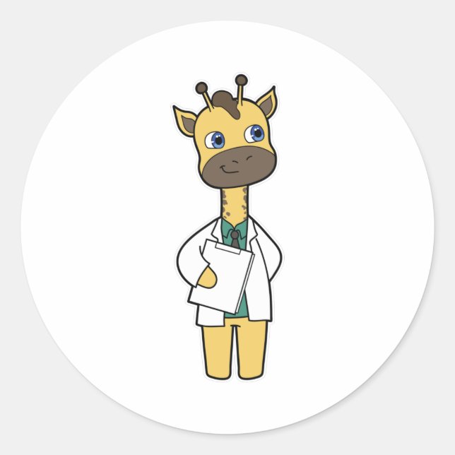 Sticker Rond Giraffe en tant que docteur avec Bloc-notes (Devant)