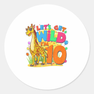 Sticker Rond Giraffe Enfants Fête d'anniversaire 10 ans Garçon