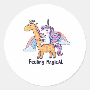 Sticker Rond Giraffe et Unicorne