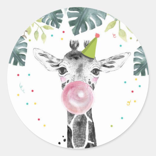 Sticker Rond Giraffe Fête Animaux Safari Garçon Anniversaire Cu (Devant)