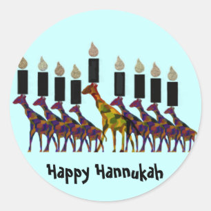 Sticker Rond Giraffe Hannukah Menorah