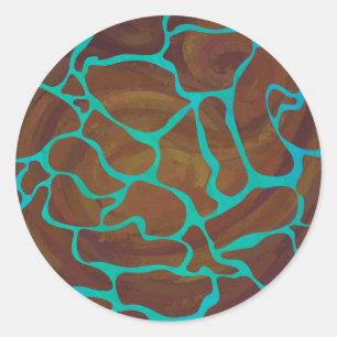 Sticker Rond Giraffe Impression Brown et Turquoise
