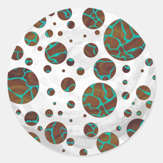 Sticker Rond Giraffe Impression Brown et Turquoise (Devant)