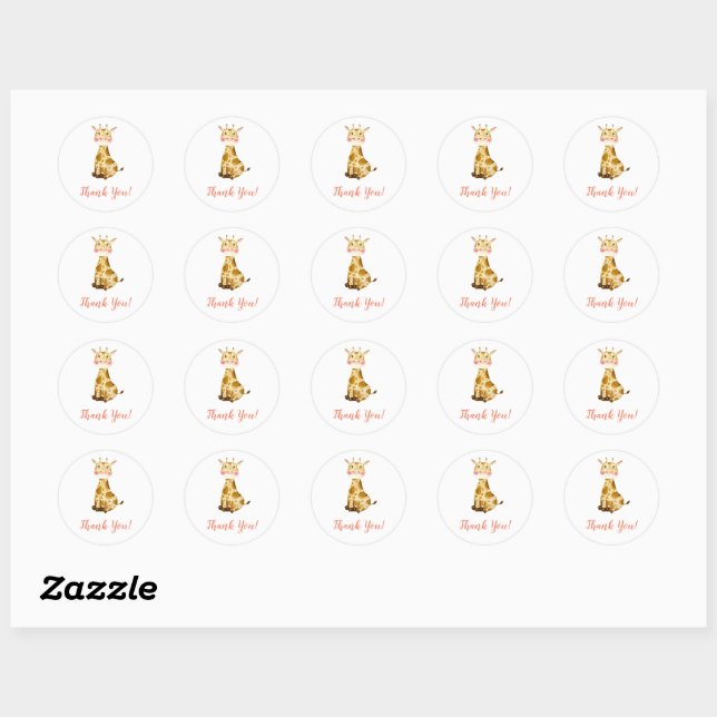 Sticker Rond Giraffe Merci (Feuille)