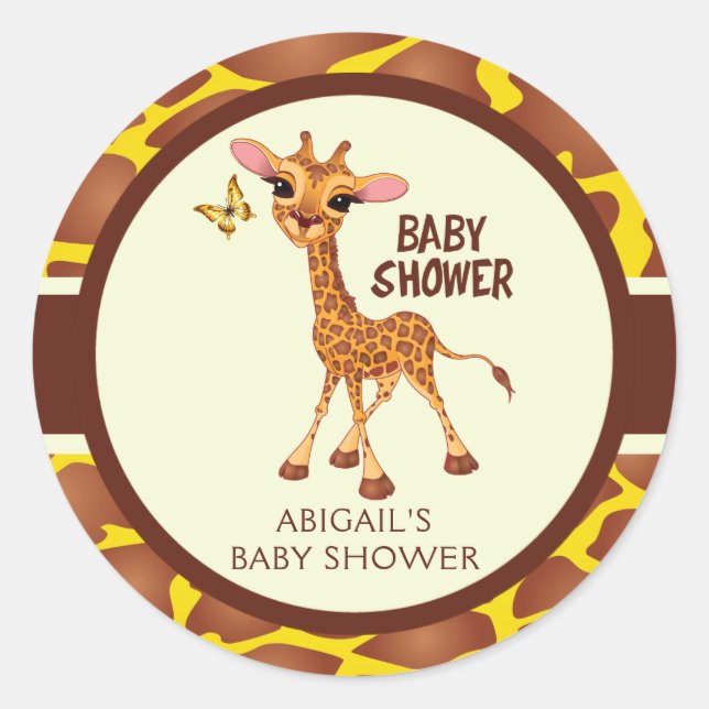 Sticker Rond Giraffe & Papillon, Baby shower (Devant)