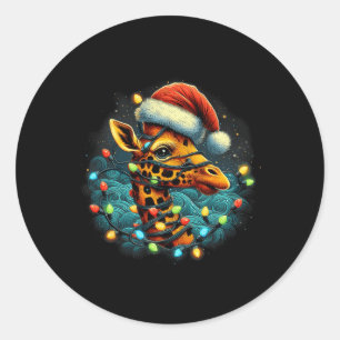 Sticker Rond Giraffe Père Noël Éclairage Noël étoile Giraffe C