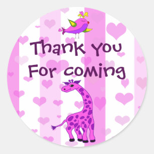 Sticker Rond Giraffe rose anniversaire merci