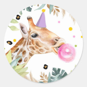 Sticker Rond Giraffe Safari Party Animal Anniversaire Favoriser