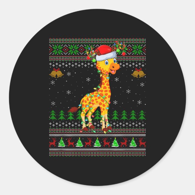 Sticker Rond Giraffe Ugly Christmas Sweaters Holiday Santa Cute (Devant)
