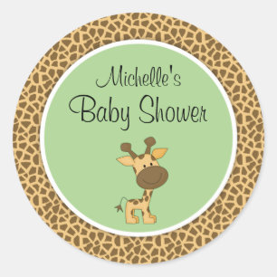 Sticker Rond Giraffe verte mignonne Baby shower neutre genre